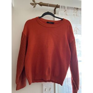ZESICA Burnt Orange Sweater S Cable Knit Sleeves Mixed Texture Pullover